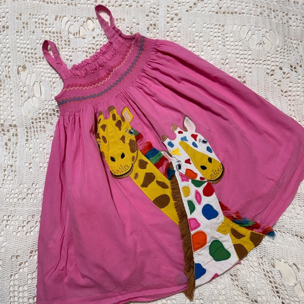 🦒 Mini Boden Pink Dress with Giraffe Appliqué, 4-5
